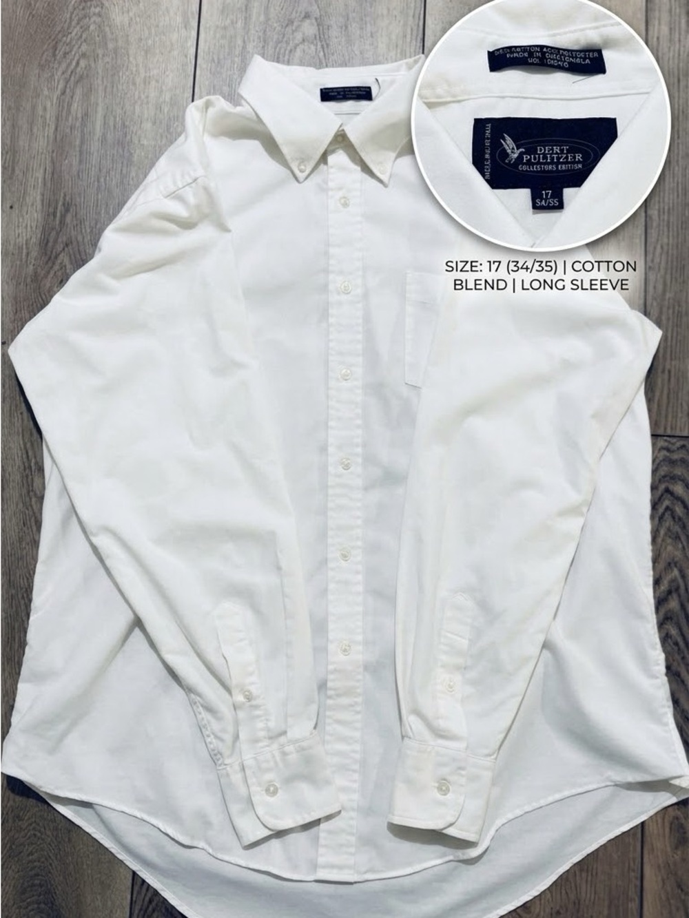 Bert Pulitzer Collectors Edition Men's Dress Shirt White Size 17 34/35